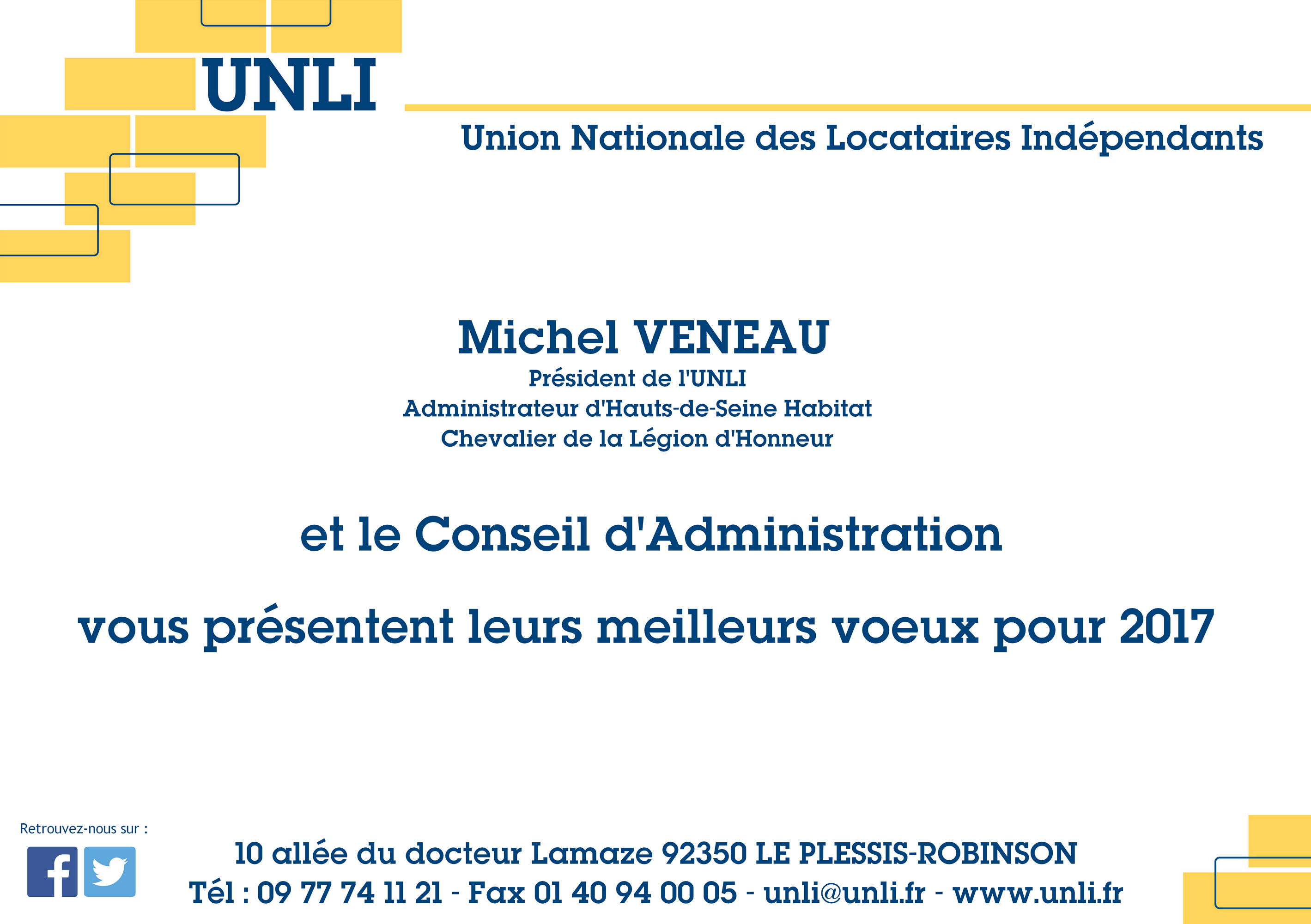 L'Union Nationale des Locataires Indépendants et ses associations affiliées vous présentent leurs meilleurs vœux pour 2017